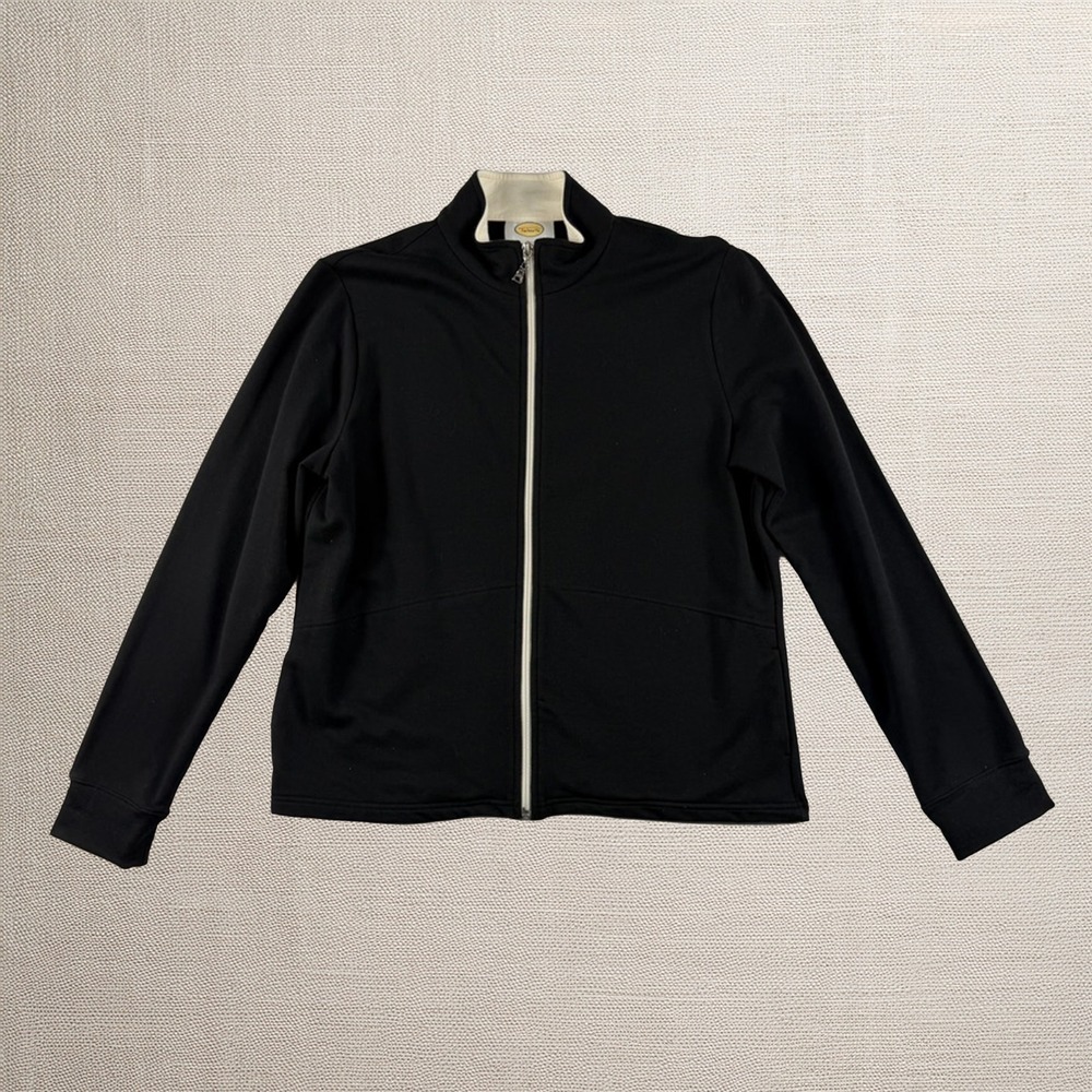 Talbots Zip Up Sweatshirt Jacket‎ Womens L Black Minimalist Casual